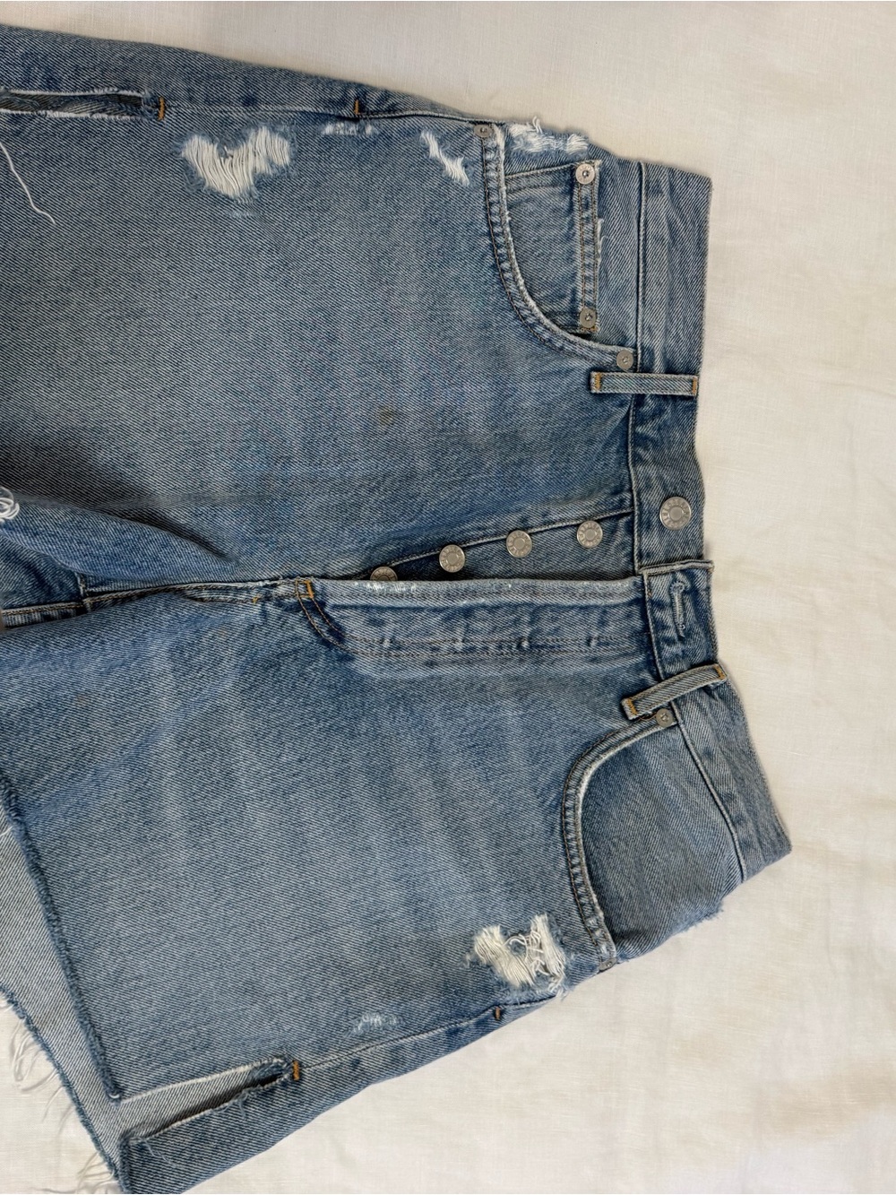 AGOLDE High-Rise Distressed Denim Shorts - Light Blue